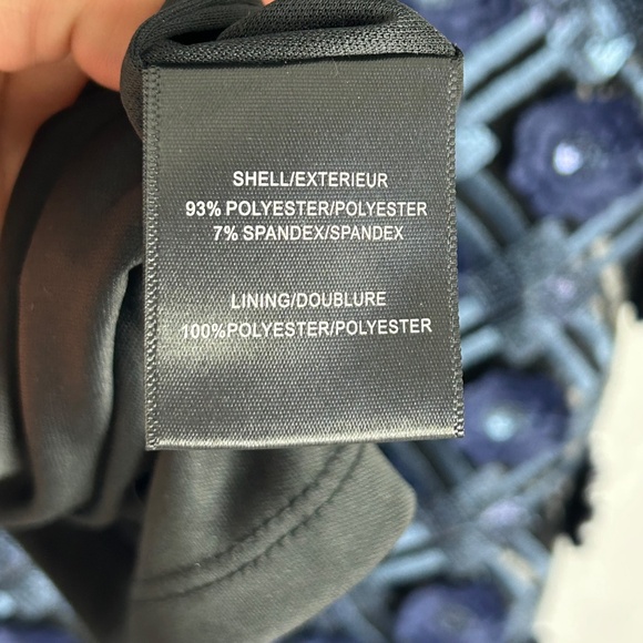 Badgley Mischka size 12 sheath dress navy textured floral sequin short sleeve - Picture 10 of 11